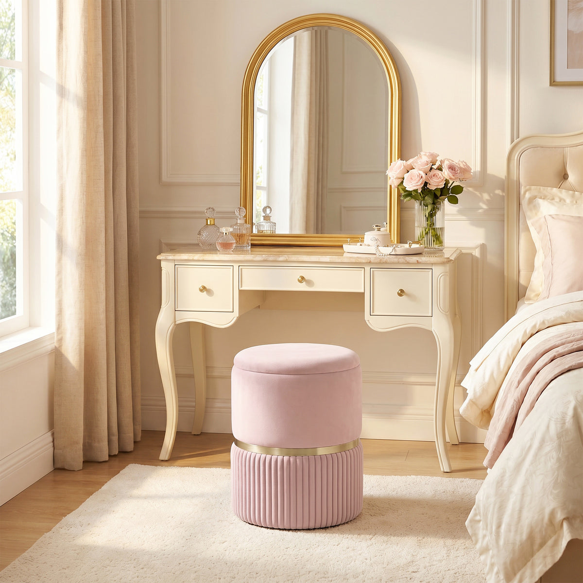 Pouf tabouret repose-pied coffre de rangement en velours 36 x 36 x 44 cm rose
