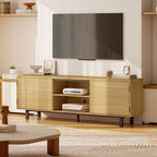 Meuble TV, 65 pouces, 2 portes et 2 étagères, 160x35x55,5cm, bois naturel