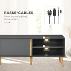 Meuble TV jusqu'à 55 pouces ,2 portes, 2 niches avec passe-câbles 150 x 35 x 45 cm gris foncé