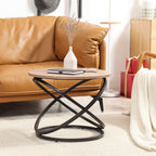 Table basse ronde en métal noir et plateau en bois - dim. Ø 60 x 46H cm