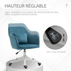 Chaise de bureau velours, massante, pivotante 360° bleu