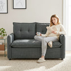 Canapé 2 places, 131 cm avec assise rembourrée, coussins à ressorts, tissu en lin, gris foncé