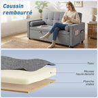 Canapé convertible 2 places, canapé-lit, 2 coussins 80,5x137,5x84cm gris