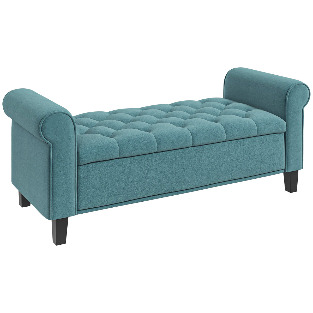 Banc de rangement bout de lit avec accoudoirs, tissu velours rembourré, 126 x 48,5 x 57 cm, vert