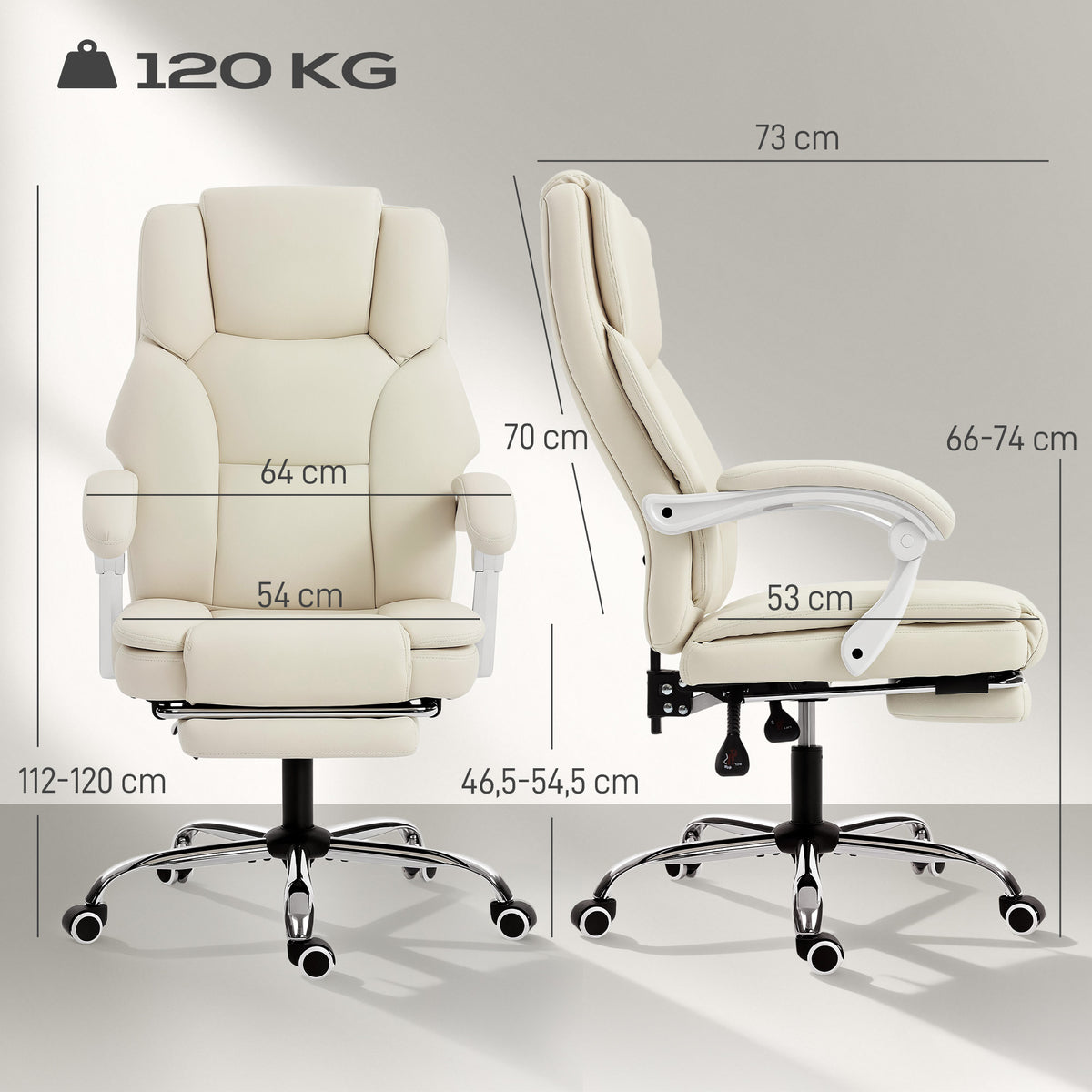 Chaise bureau ergonomique, 64x73x112-120cm, beige