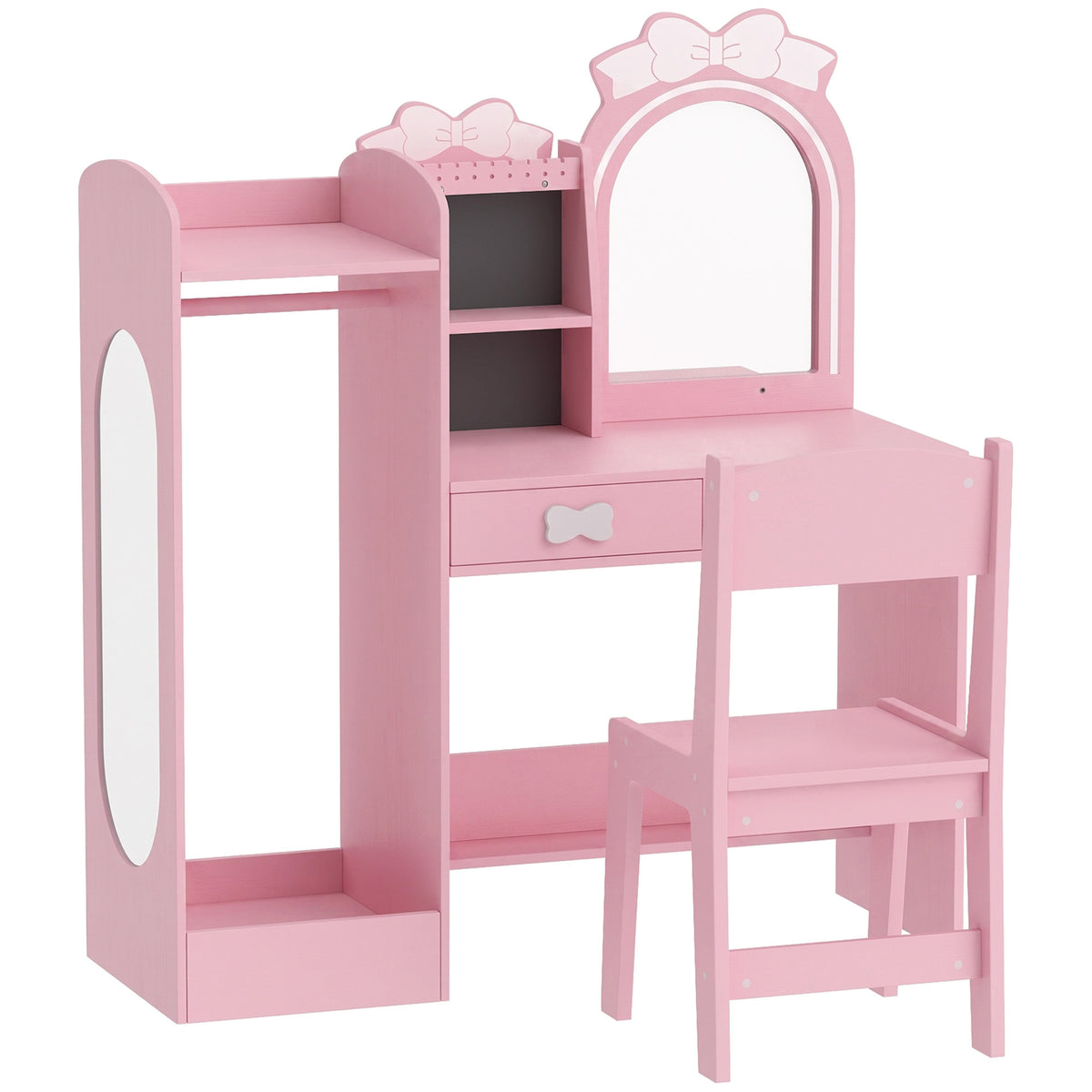 Coiffeuse pour Enfants avec Tabouret et Miroir Lumineux, Rose