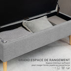 Banc/ coffre rangement rembourré aspect lin, charge 220 Kg, 110 x 39 x 45 cm, gris