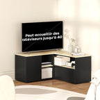 Meuble TV d'angle, 40 pouces avec 2 placards et 3 niches 90 x 90 x 45 cm, en chêne et noir
