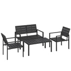 Salon de Jardin Extérieur 4 Pièces, Canapé 2 Places, 2 Chaises, Table Basse, Effet Bois Noir