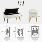 Banc de rangement effet velours, pieds en bois charge max. 120 kg 80 x 35 x 42 cm, crème