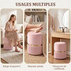 Pouf tabouret repose-pied coffre de rangement en velours 36 x 36 x 44 cm rose