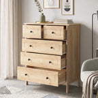 Commode 5 tiroirs, chêne et poignée métal noir