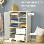Armoire avec Porte et 5 étagères, 3 niches, 2 tiroirs, blanc