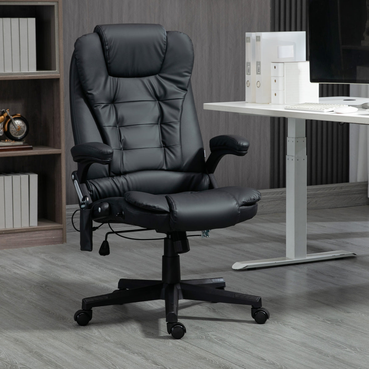 Fauteuil de bureau massant et chauffant électrique, noir