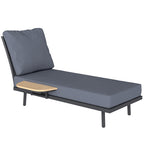 Transat avec Coussins Lavables en Oléfine et Étagère Latérale, Cadre en Métal, 58x137x75cm, Gris