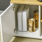Meuble TV d'angle, jusqu'à 40 pouces avec rangements aspect bois clair et blanc