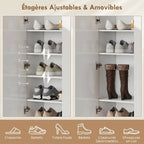 Meuble à chaussures 20 paires à haute brillance, 5 niveaux, étagères réglables 72x34,5x103cm blanc