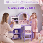 Coiffeuse pour Enfants avec Tabouret et Miroir, Violet