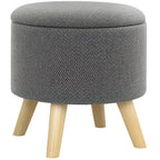 Pouf rond repose-pieds avec coffre de rangement pieds en bois gris