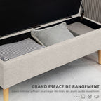 Banc/ coffre rangement rembourré aspect lin, charge 220 Kg, 110 x 39 x 45 cm, beige