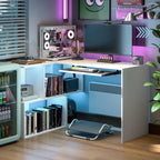 Bureau d'angle bureau en L, plateau à clavier coulissant, 120x100x76cm, blanc