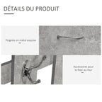Meuble d'entrée 3 en 1 avec porte-manteau, miroir et banc à chaussures - 6 crochets et étagère réglable, effet béton gris