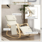 Fauteuil à bascule avec repose-pieds réglable, poche latérale, blanc crème