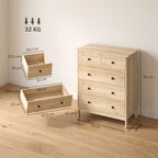 Commode 5 tiroirs, chêne et poignée métal noir