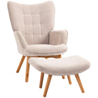 Fauteuil avec repose pied, pieds en bois et tissu aspect velours