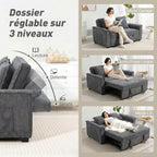Canapé convertible 2 places, canapé-lit clic-clac, 2 coussins, gris