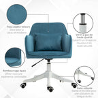 Chaise de bureau velours, massante, pivotante 360° bleu