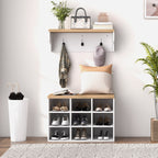 Meuble d'entrée 2-en-1 porte-manteau mural + banc à chaussures, 75x30x50cm blanc et chêne
