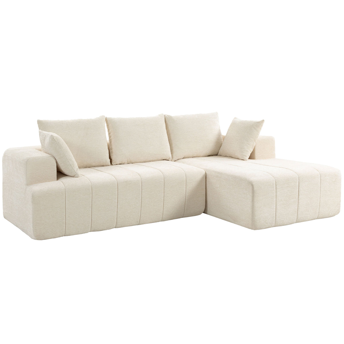 Canapé d'angle 256 cm avec méridienne, canapé-lit 3 places, beige