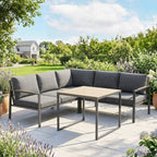 Salon de Jardin 3 Pièces, 2 Canapés avec Coussins Épais, 1 Table Basse, 183x183x72cm, Gris Foncé