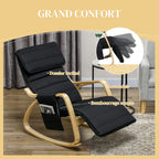 Fauteuil à bascule avec repose-pieds réglable, poche latérale, noir