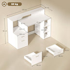 Bureau informatique, 2 tiroirs, 137x55x92cm, blanc
