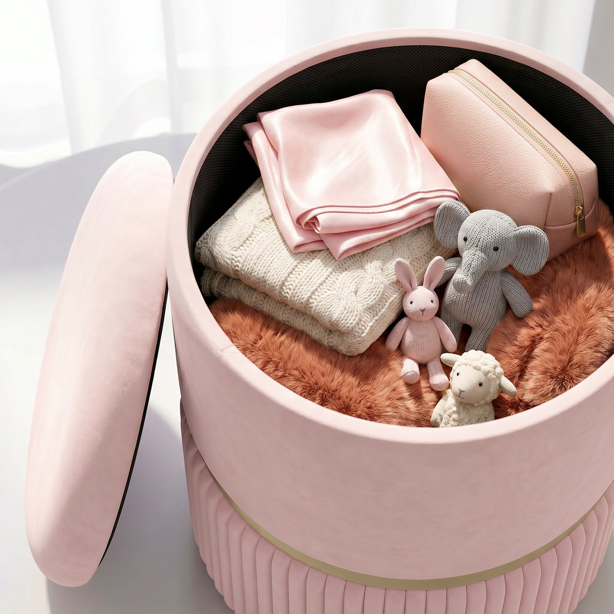 Pouf tabouret repose-pied coffre de rangement en velours 36 x 36 x 44 cm rose