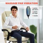 Fauteuil de bureau massant, dossier inclinable et télécommande filaire, beige