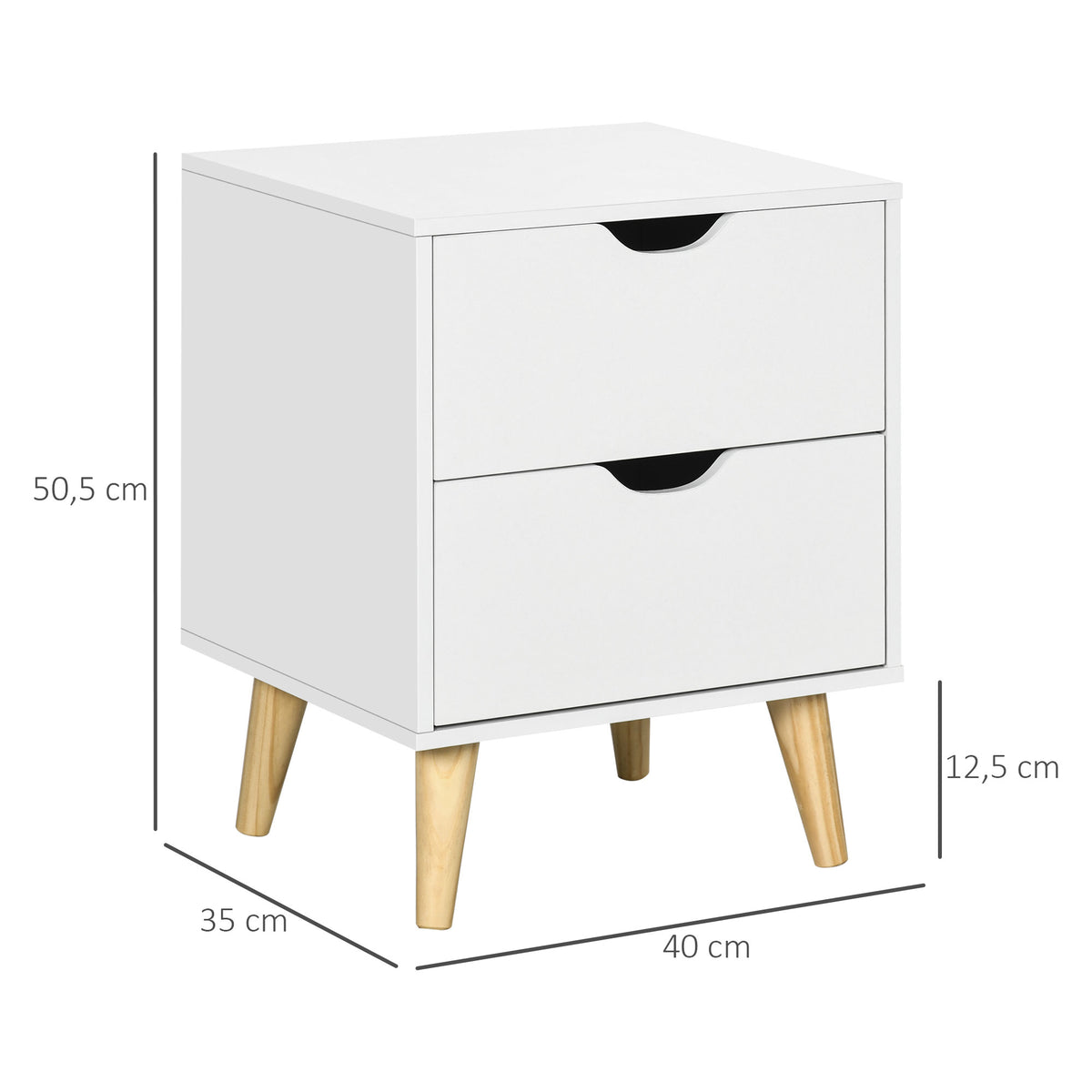 Table de chevet avec 2 tiroirs, style scandinave, 40 x 35 x 50,5 cm, blanc