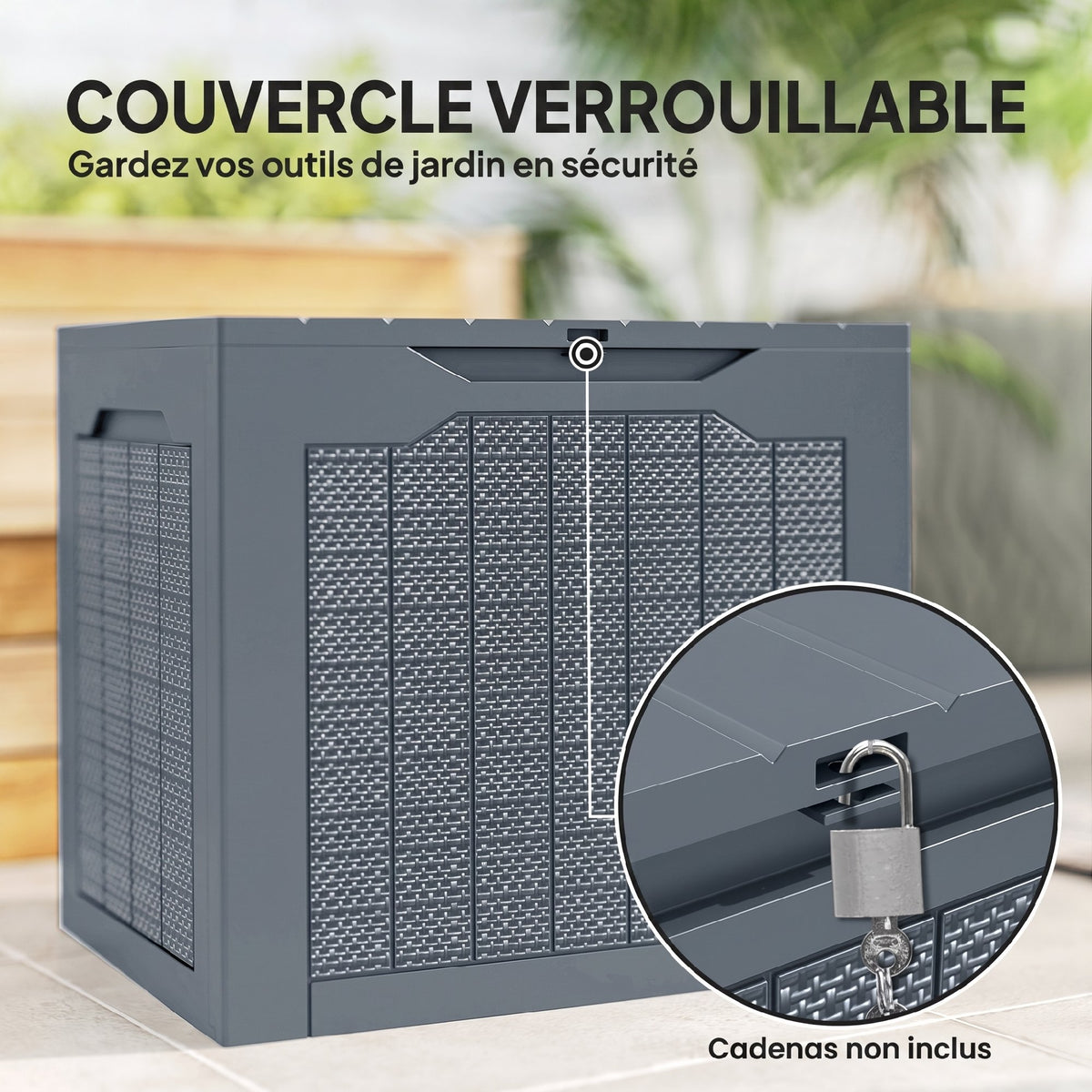 Coffre de Rangement Extérieur 97L avec Poignées Encastrées, 56x41x50cm, Gris Clair