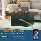 Table basse carrée, éclairage LED 16 couleurs, 90 x 90 x 45 cm