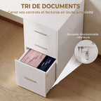 Bureau d'Angle, 3 Tiroirs, 5 Compartiments, Étagères Réglables, 140x100x75cm, Blanc