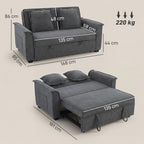 Canapé convertible 2 places, canapé-lit clic-clac, 2 coussins, gris