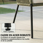 Salon de Jardin Extérieur 4 Places, canapé 2 Places, 2 Fauteuils et Table Basse Verre Trempé Crème