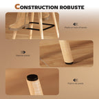 Lot de 2 tabourets de bar, repose-pieds, pieds en bois, 41,5x47x97,5cm, gris