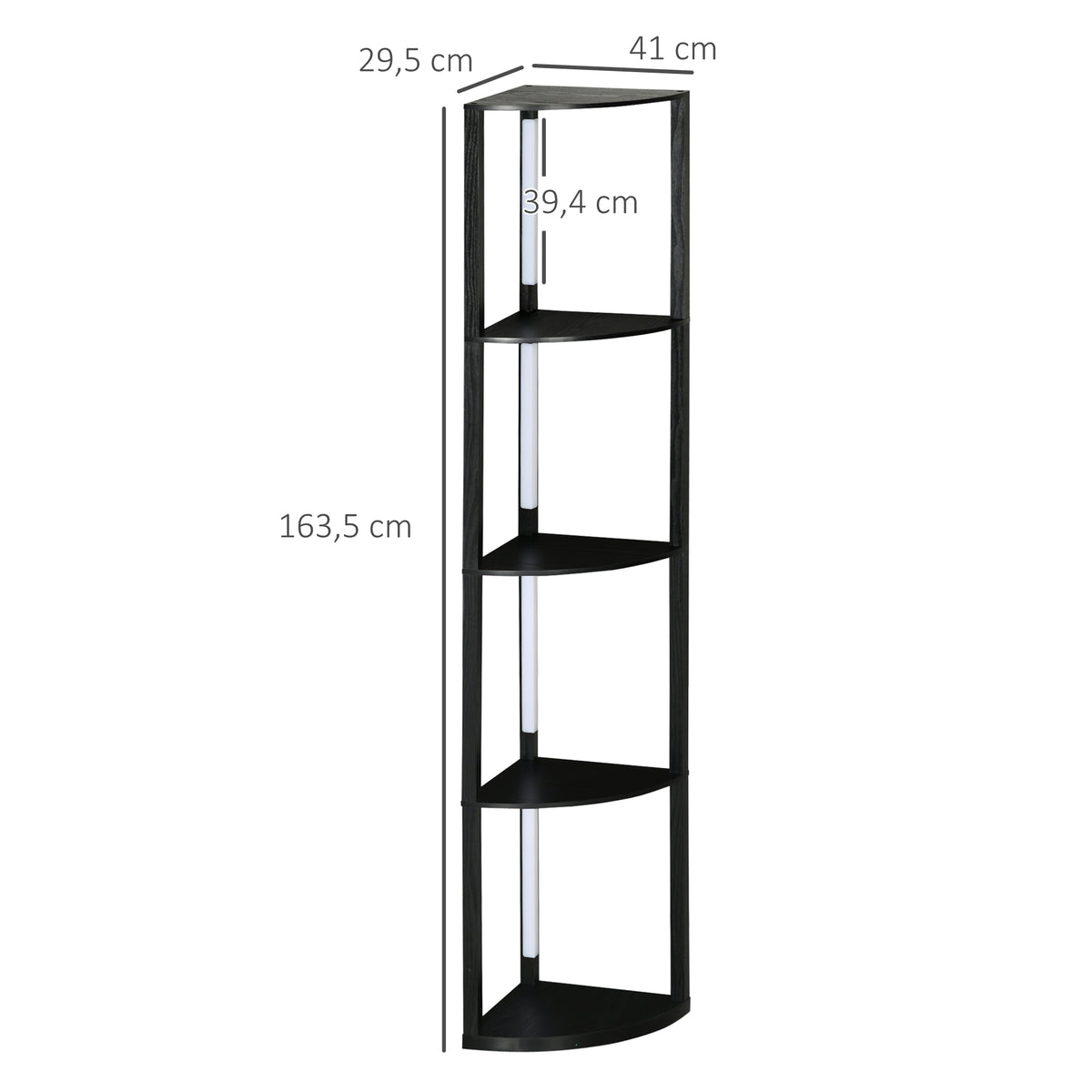 Lampadaire / lampe avec étagères d'angle à 4 niveaux, lampe LED dimmable, 41x29,5x163,5cm, noir