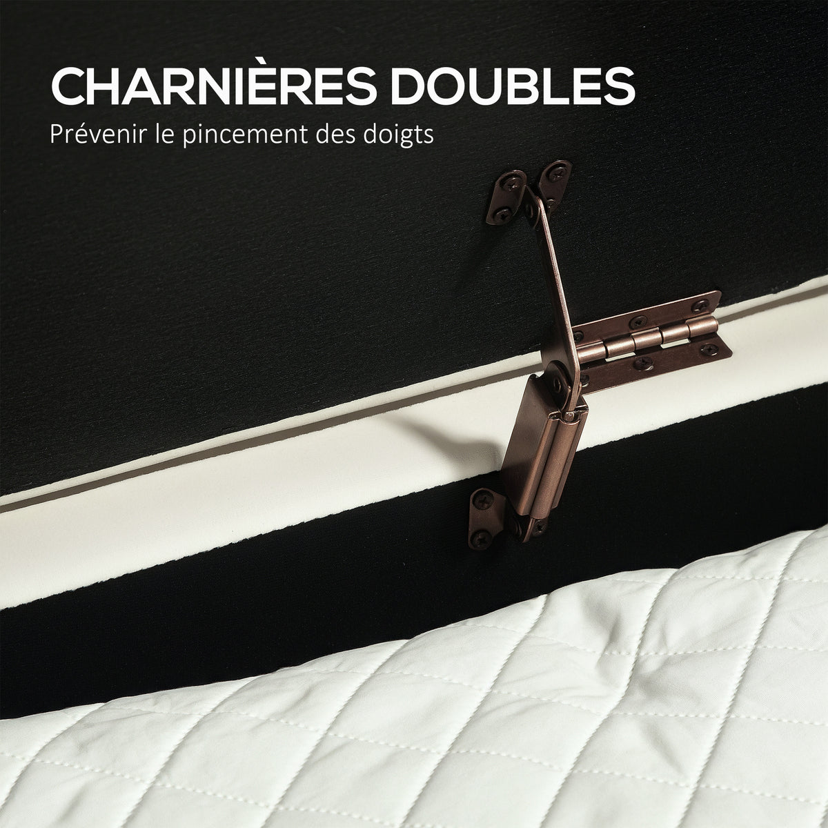 Banc de rangement, bout de lit en velours, pieds en métal, 72 L, 108x44x43,5cm, crème
