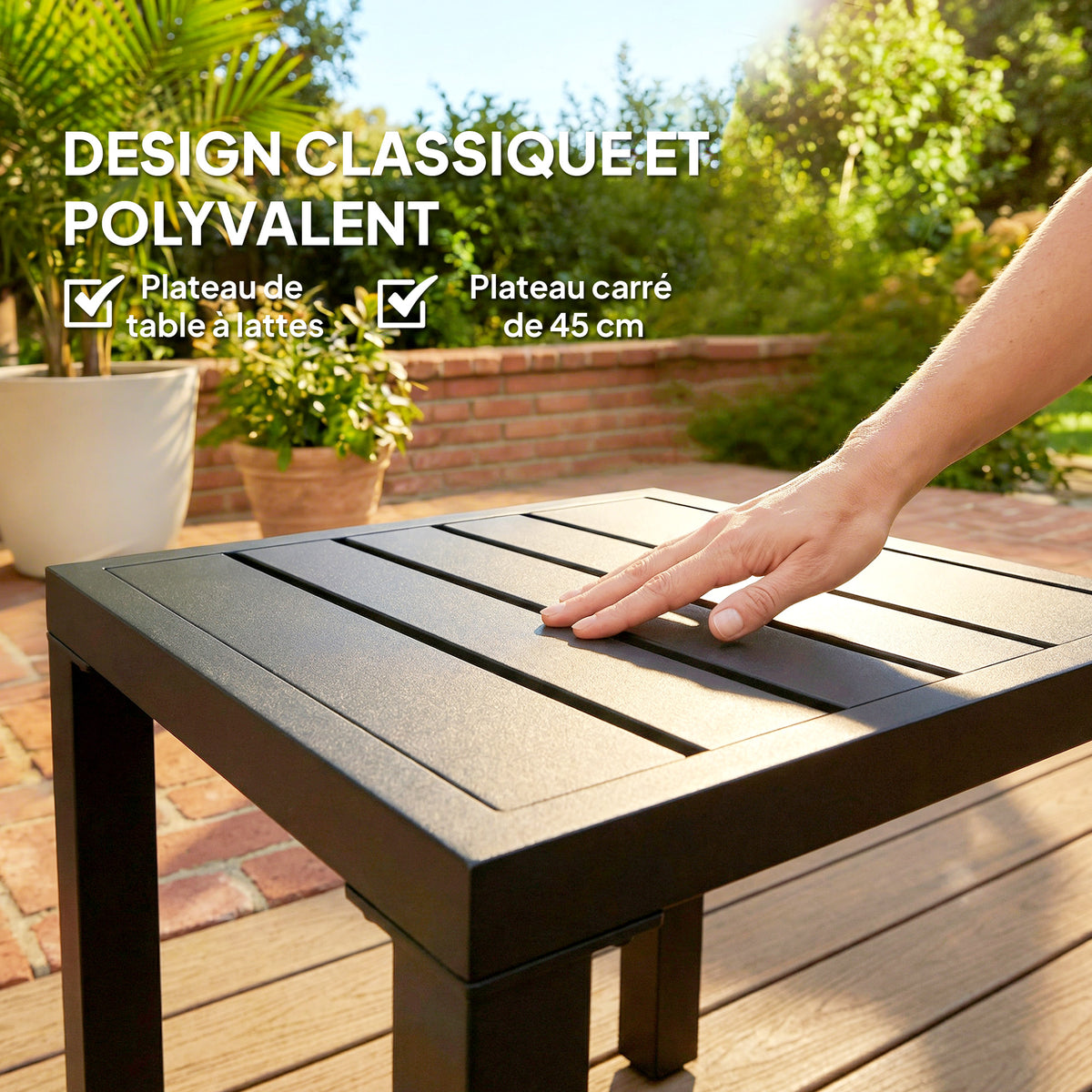 Table de jardin carrée, cadre en métal,noir