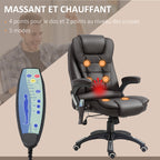 Fauteuil de bureau massant et chauffant électrique, noir
