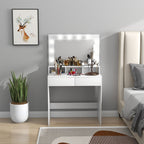 Coiffeuse avec miroir, tiroirs, 3 modes d'éclairage, 10 ampoules, 80 x 40 x 135 cm, blanc